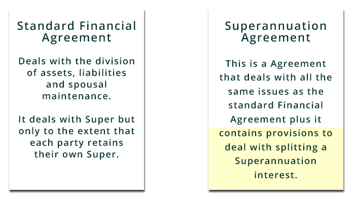 Difference between financial agreement and superannuation agreement