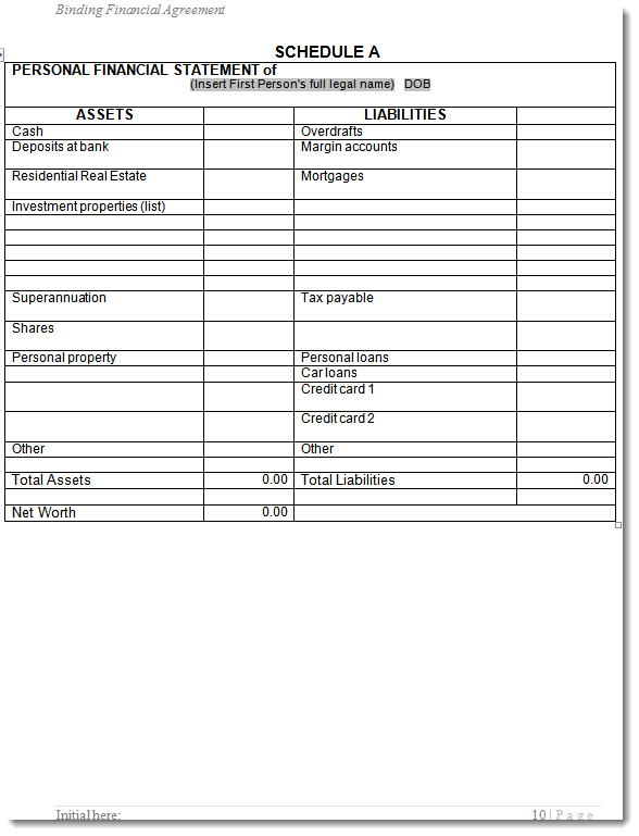 Cohabitation Agreement Sample Excerpt - assets and liabilities