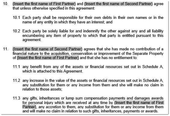 cohabitation clauses sample