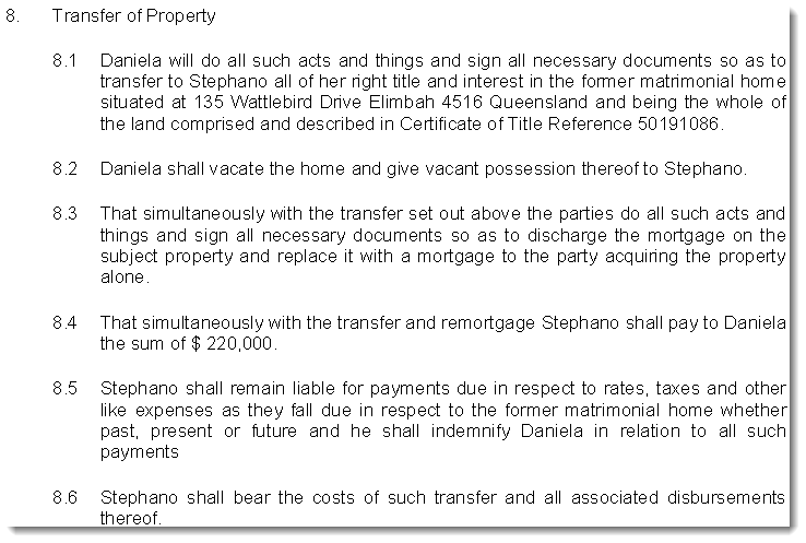 sample clause transfer of property separation agreement